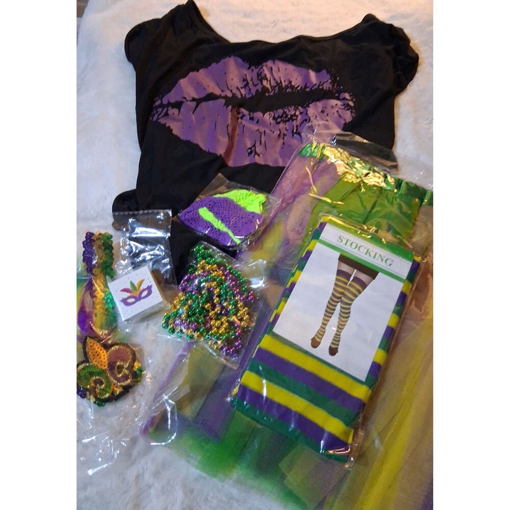 SATINIOR 7 Pcs Mardi Gras Outfit for Women Mardi Gras Costume Purple Sequin